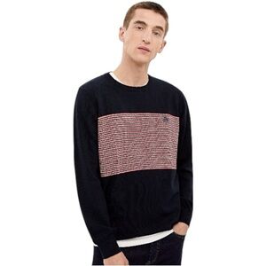 Springfield Knitted Jumper Mens Crewneck Sweater M Medium Navy Red White Stripe